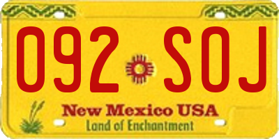 NM license plate 092SOJ