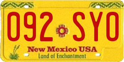 NM license plate 092SYO