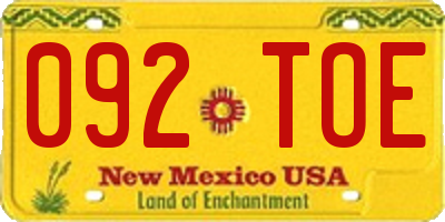NM license plate 092TOE