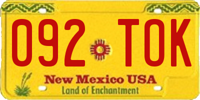 NM license plate 092TOK