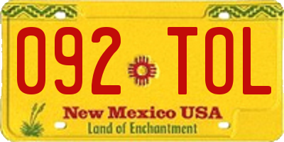 NM license plate 092TOL