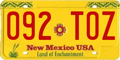 NM license plate 092TOZ