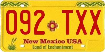 NM license plate 092TXX