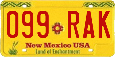 NM license plate 099RAK