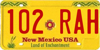 NM license plate 102RAH