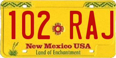 NM license plate 102RAJ