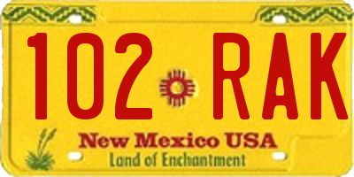 NM license plate 102RAK