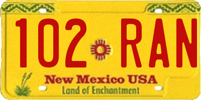 NM license plate 102RAN