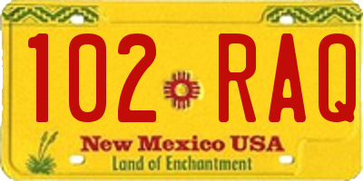 NM license plate 102RAQ