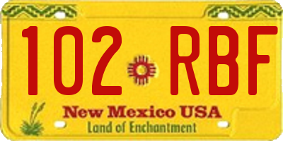 NM license plate 102RBF