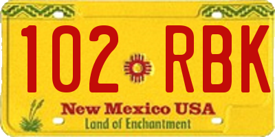 NM license plate 102RBK