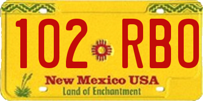 NM license plate 102RBO