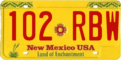 NM license plate 102RBW
