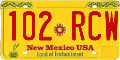 NM license plate 102RCW