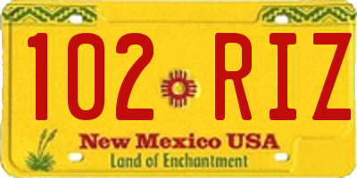 NM license plate 102RIZ