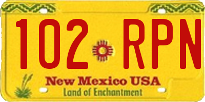 NM license plate 102RPN