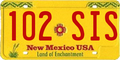 NM license plate 102SIS