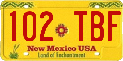 NM license plate 102TBF