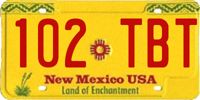 NM license plate 102TBT