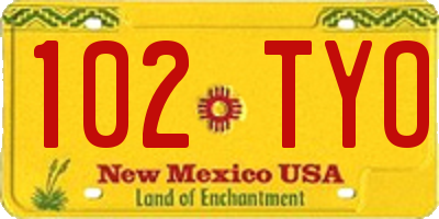 NM license plate 102TYO