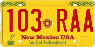 NM license plate 103RAA