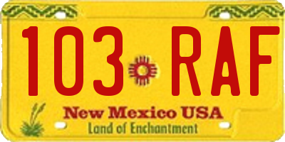 NM license plate 103RAF