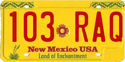 NM license plate 103RAQ