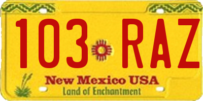 NM license plate 103RAZ