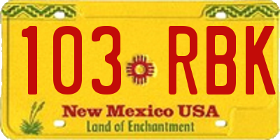 NM license plate 103RBK