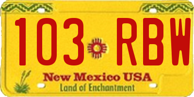 NM license plate 103RBW