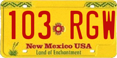 NM license plate 103RGW