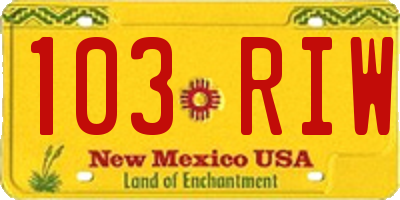 NM license plate 103RIW
