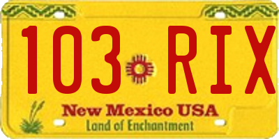 NM license plate 103RIX