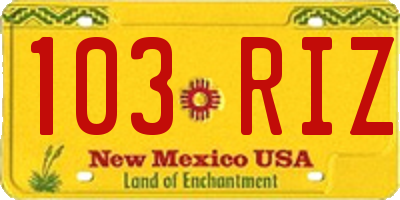 NM license plate 103RIZ