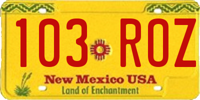 NM license plate 103ROZ