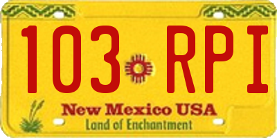 NM license plate 103RPI