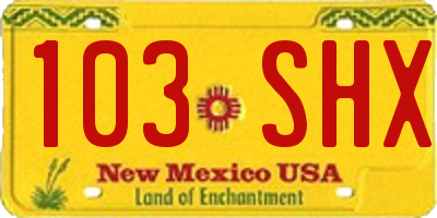 NM license plate 103SHX