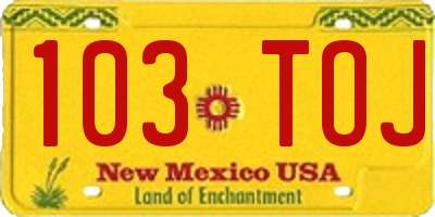 NM license plate 103TOJ