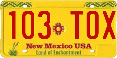 NM license plate 103TOX