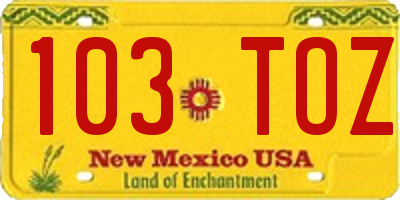 NM license plate 103TOZ
