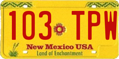 NM license plate 103TPW