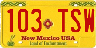NM license plate 103TSW