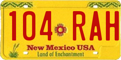 NM license plate 104RAH