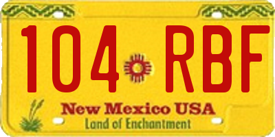 NM license plate 104RBF