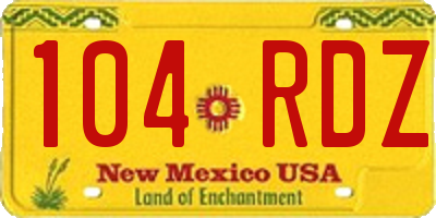 NM license plate 104RDZ