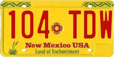 NM license plate 104TDW