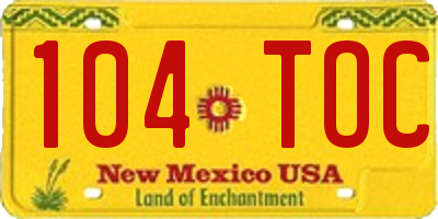 NM license plate 104TOC