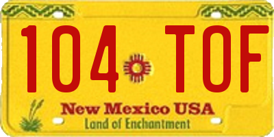 NM license plate 104TOF