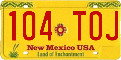 NM license plate 104TOJ