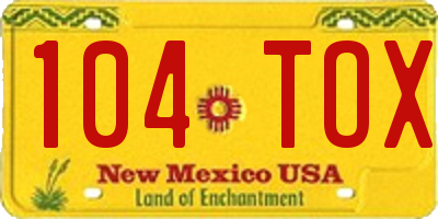 NM license plate 104TOX